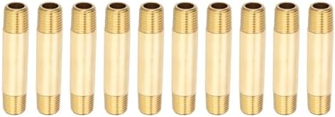 PATIKIL 1/4" x 1/4" NPT Male Brass Pipe Fitting Long Nipple, 10Pcs 3" Long Straight Pipe Fitting Connector Extender for Fuel, Air, Water, Oil, Gas System Connection, 1200PSI