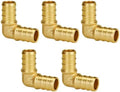 SUNGATOR 5-Pack 1/2 Inch PEX 90 Degree Elbow Fittings, Brass