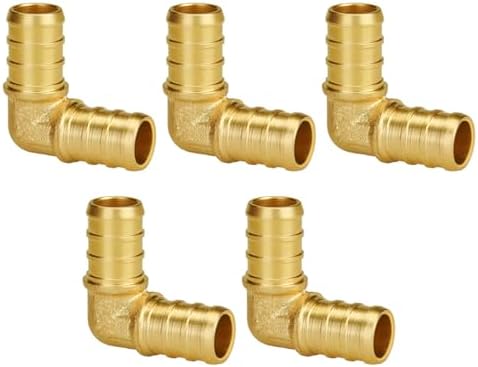 SUNGATOR 5-Pack 1/2 Inch PEX 90 Degree Elbow Fittings, Brass