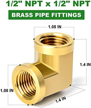 TAISHER 5pcs 90 Degree Barstock Street Elbow, 1/2 Inch NPT Female Pipe to 1/2 Inch NPT Female Brass Pipe Fitting