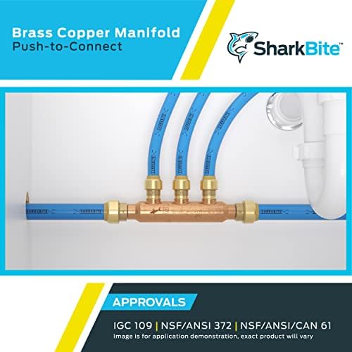SharkBite 3/4 Inch x 1/2 Inch Outlet 4 Port Closed Multi-Port Tee, Push to Connect Brass Plumbing Fittings, PEX Pipe, Copper, PVC, 25555LF