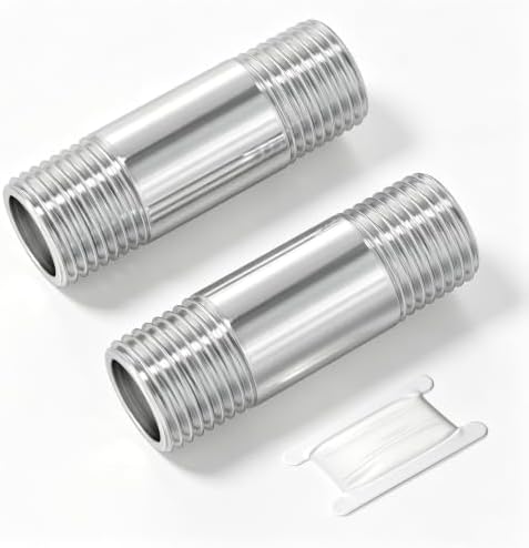 TAISHER 2Pcs 304 SS Nipple Cast Pipe Fitting, 3/8" BSP Male, 2" Length