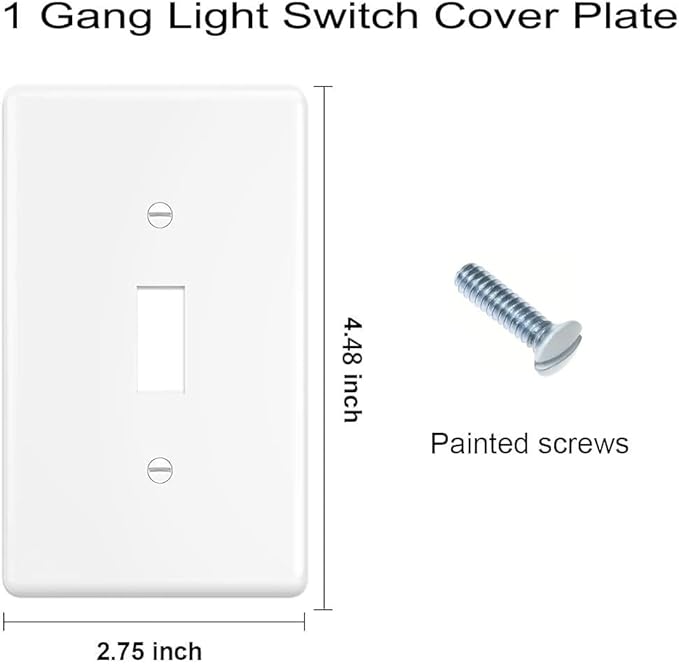 Toggle Light Switch Wall Plates 1-Gang Switch Electrical Cover Plate Unbreakable Thermoplastic Faceplate, White (20 Pack)