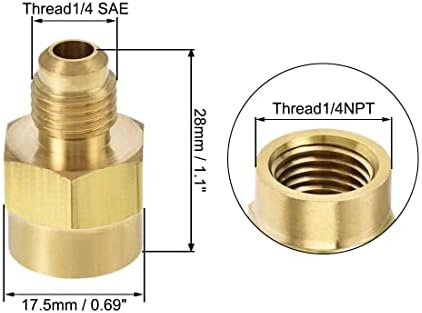 uxcell Brass Pipe fitting, 7/16"-20UNF Flare Male to 1/4NPT Female Thread, Tubing Adapter Hose Connector, for Air Conditioner Refrigeration, 2Pcs