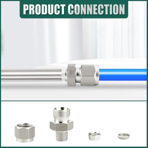 304 Stainless Steel Compression Tube Fittings, 3/8" Tube OD x 1/8" NPT Male Straight Adapter, 5PCS for Fuel/Air/Liquid/Oil/Gas/Vacuum Lines