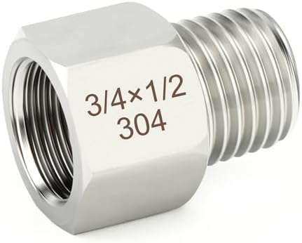 TAISHER 5PCS 304 Stainless Steel Pipe Fitting, New Reducer Adapter, 1/2" NPT Male x 3/4" NPT Female, Reducing Pipe Adapter Fitting