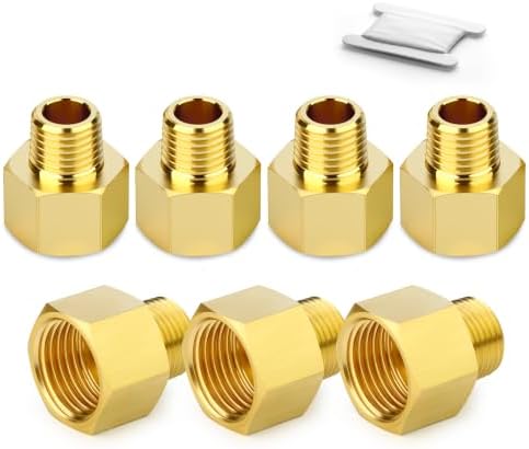 7PCS Brass Reducer Adapter Pipe Fitting, 1/4"NPT Female x 1/4"NPT Male, for Oil/Water/Gas