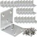 30 Pack Metal Angle Brackets, 2" x 2" Silver Stainless Steel Double Wide Corner Brace, Heavy Duty L Shaped Shelf Bracket 90 Degree Corner Bracket for Wood Furniture Cabinets Shelves