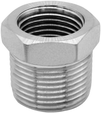 Stainless Steel 1/2" Male NPT to 1/8" Female NPT Reducer Hex Bushing Pipe Fitting Adapter (pack of 5)