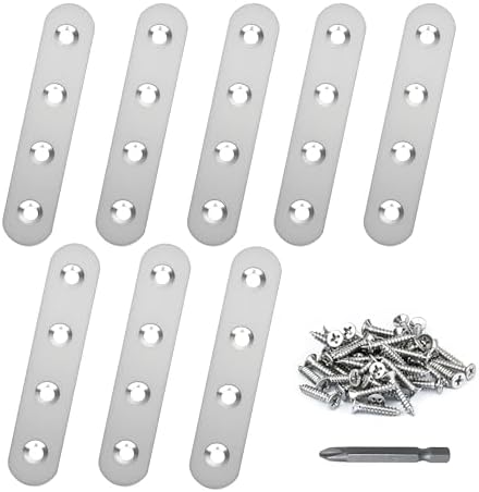 8 Pack Straight Brace,Flat Brace 3.9” x 0.67”,Stainless Steel Flat Metal Braces,Repair Bracket with Screws
