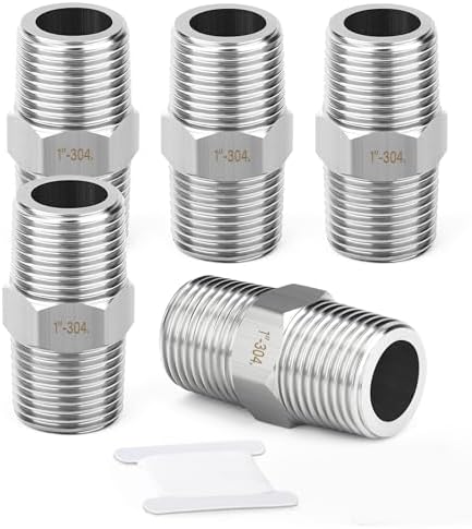 TAISHER 5PCS 304 SS New Hex Nipple,1" NPT Male, Pipe Adapter Fitting