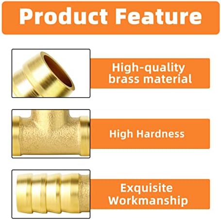 GASHER 10 Pieces Brass Hose Barb Tee, 3-Way Tee Hose Fitting (3/8" x 3/8" x 3/8" Hose Barb)