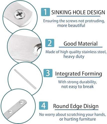 11.5 Inch Stainless Steel Straight Brace, Flat Straight Support, Repair Fixed Bracket Connector, Heavy Duty Furniture Repair Fixing Joint with Screw, 4PCS