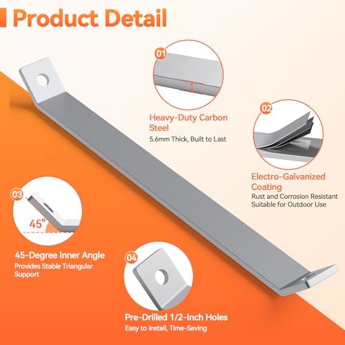 14-5/8" 45 Degree Corner Brace - Heavy Duty 5.6 mm Thick Steel 45 Degree Angle Support Brackets for 1-5/8" Strut Channel, Galvanized 45 Degree Corner Braces, Inside Mount Angle Bracket - 4 Pack