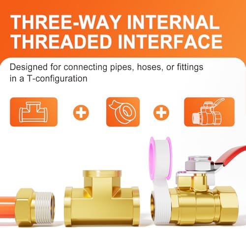 GASHER 5 Pcs Brass Tee Fitting, 3/8" x 3/8" x 3/8" NPT Female Pipe Fittings