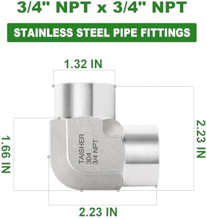 TAISHER 1PCS 304 Stainless Steel 90 Degree Barstock Street Elbow, 3/4" NPT Female to 3/4" NPT Female 304 Stainless Pipe Fitting