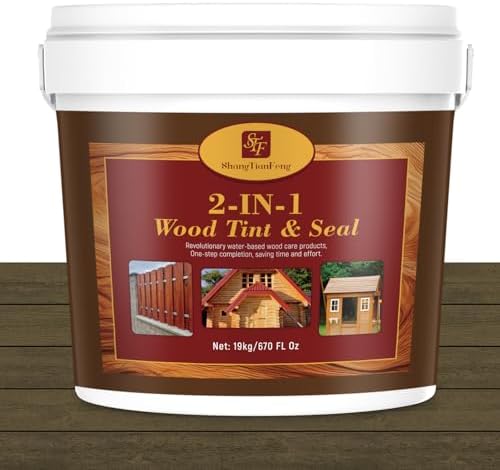 1 Gallon Wood Stain and Sealer in One 2-in-1, Mission Brown Advanced, Indoor & Outdoor Waterproof Preservative Wood Coating for Furniture, Decks, Fences| Crack-Resistant|UV Protection| Non-Toxic