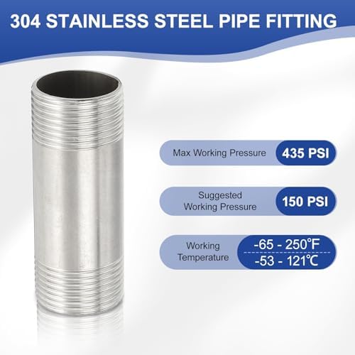 PATIKIL 304 Stainless Steel Pipe Fitting, 2 Pack 1" BSP Male x 1" BSP Male Threaded 3" Length Nipple Cast Pipe for Extending Piping, Silver