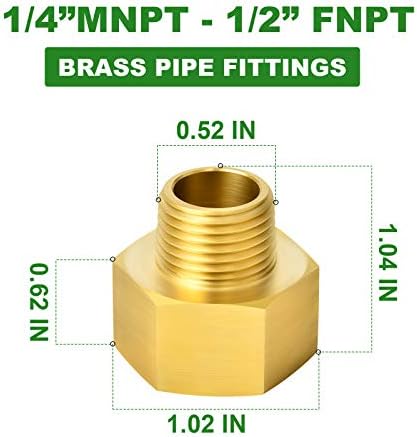 TAISHER 5PCS Brass Pipe Fitting, Reducer Adapter, 1/4-Inch Male Pipe x 1/2-Inch Female Pipe