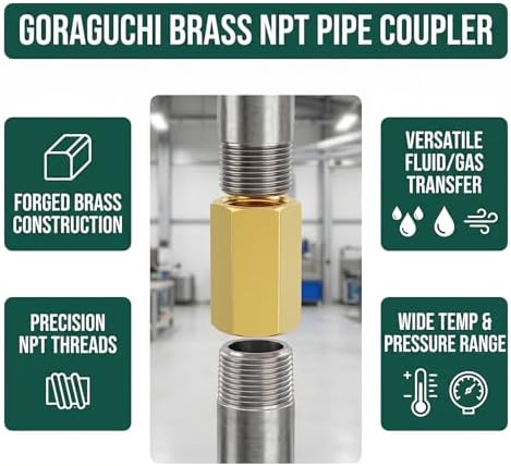 2PCS Brass Pipe Fitting, 3/8" NPT Female Nipple, 2" Length for water/oil/air/fuel