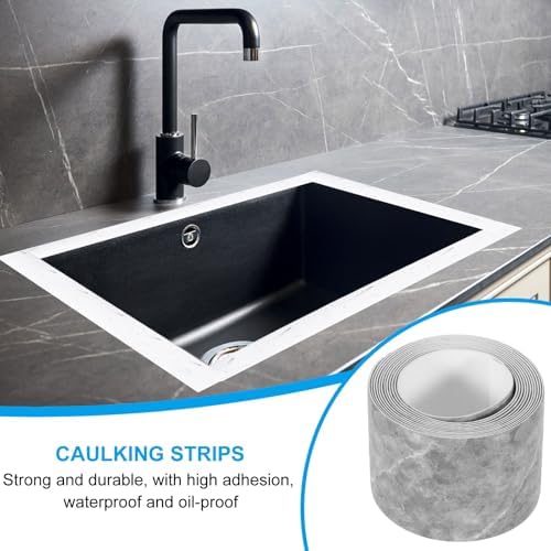 PATIKIL Caulk Tape 1.5" x 5 Ft, Self Adhesive Sealing Tape Waterproof Toilet Tub Caulk Sealant Strip Sealing Trim for Kitchen Bathroom Toilet Bathtub Sink Countertop, Dark Grey
