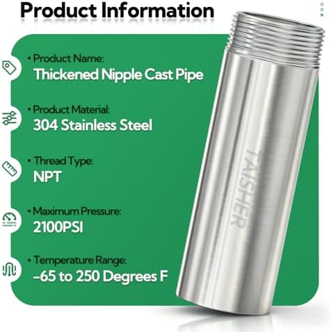 TAISHER 2Pcs Thickened Nipple Cast Pipe 3/4" MNPT x 3/4" FNPT, 6" Length