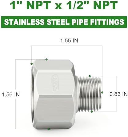 TAISHER 5PCS 304 Stainless Steel Pipe Fitting, Reducer Adapter, 1/2" NPT Male x 1" NPT Female, Reducing Pipe Adapter Fitting