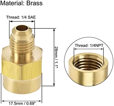 uxcell Brass Pipe fitting, 1/4 SAE Flare Male to 1/4NPT Female Thread, Tubing Adapter Hose Connector, for Air Conditioner Refrigeration