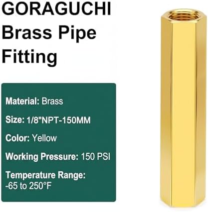 5PCS Brass Pipe Fitting, 1/8" NPT Female Nipple, 6" Length for water/oil/air/fuel