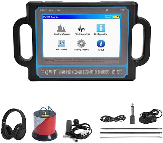 PQWT CL300 Water Leak Detectors for Home and Outside Wall Water Pipe Detector Acoustic Pipeline Leakage Detection Kit Professional Sensor Noise Reduce Headphone LCD Touchscreen Carry Case 3 Meters