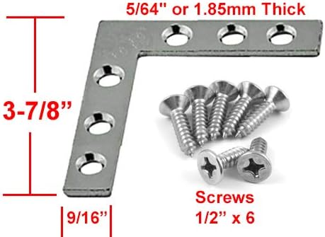 Framing Hardware 4" Corner Brace Zinc Plated Steel (8 Pack) with Screws - Heavy-Duty 1.85mm Thick A2 Steel, 3-Hole Design - Ideal for Picture Frames, Reinforce Frame Corners, Shelving, cabinets, More