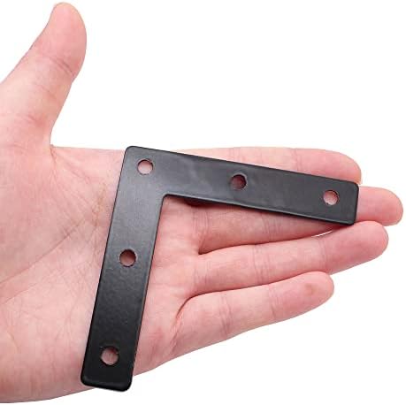 20 Pcs Black Flat Corner Brace Brackets,80mmx80mm Metal Right Angle Corner Brace L Shaped Brackets,Mending Plate Bracket with Screws
