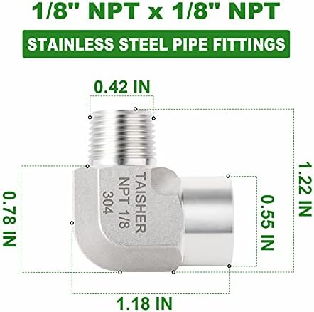 TAISHER 2PCS 304 Stainless Steel 90 Degree Barstock Street Elbow, 1/8 Inch NPT Male Pipe to 1/8 Inch NPT Female 304 Stainless Pipe Fitting