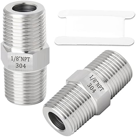 TAISHER 2PCS 304 Stainless Steel Hex Nipple, Pipe Fitting 1/8-Inch Male Pipe x 1/8-Inch Male Pipe