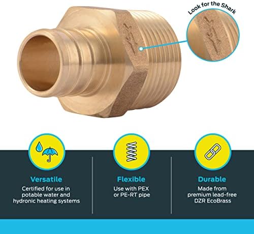SharkBite 3/4 Inch Crimp MNPT Male Adapter, Pack of 10, Brass Plumbing Fitting, PEX Pipe, Copper, UC134LFA10