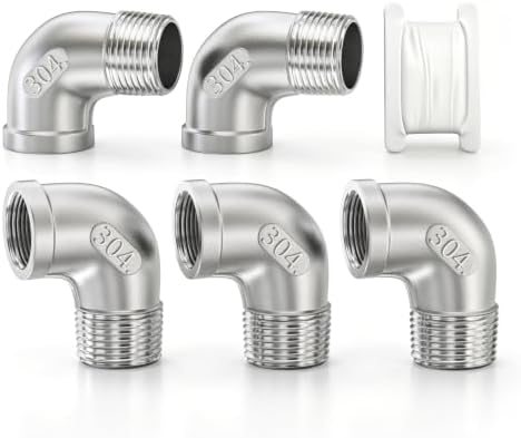 TAISHER 5PCS 304 Stainless Steel 90 Degree elbow,3/8 Inch NPT Male Pipe to 3/8 Inch NPT Female 304 Stainless Pipe Fitting