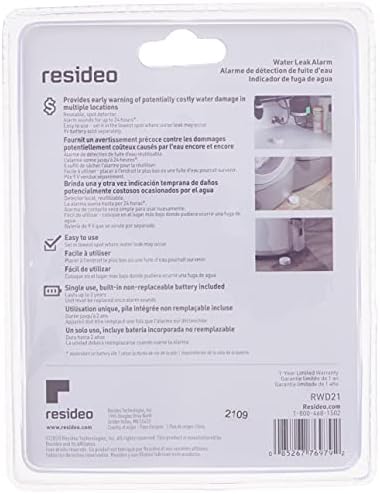 Resideo RWD21 Reusable Water Leak Alarm,White