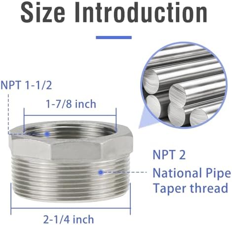 stainless steel hex bushing npt 2 to npt 1-1/2 threaded reducer