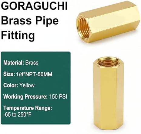 5PCS Brass Pipe Fitting, 1/4" NPT Female Nipple, 2" Length for water/oil/air/fuel