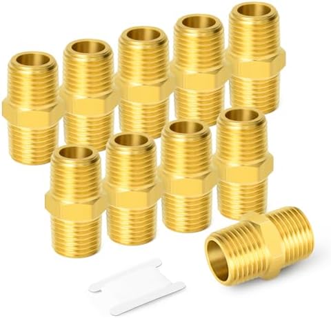 GASHER 10PCS Brass Hex Nipple, 3/4-Inch Male Pipe x 3/4-Inch Male Pipe Fitting