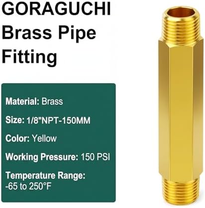 2PCS Brass Pipe Fitting, 1/8" NPT Male Nipple, 6" Length for water/oil/air/fuel