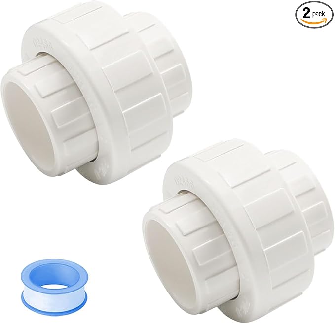 2PCS 1-1/2 Inch PVC Union Coupling Pipe Fittings with EPDM O-Ring Socket to Socket 1.5" PVC Union Pipe Adapter Connector HE065-1-1/2