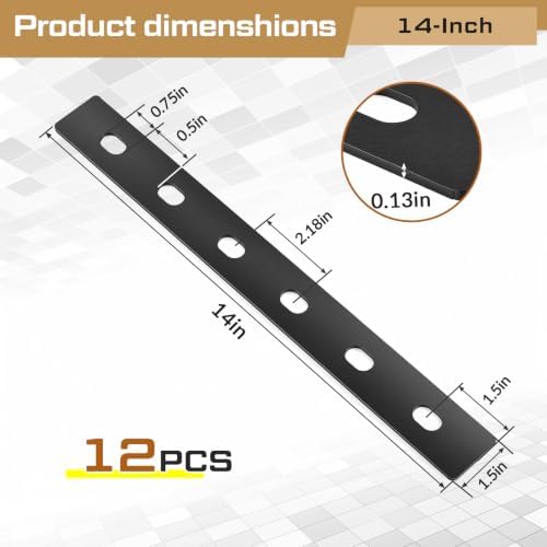 Zonon 12 Pack 14 Inch Steel Mending Plates, Straight Repair Brackets
