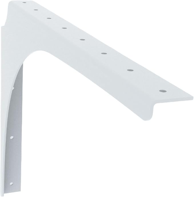 Iron Supports Universal Heavy-Duty Commercial Bracket - Industrial Support Brackets - Steel Mounting Bracket for Shelves, Vanities, Buffets, Desks (White - 12" Deep x 8" High, Left Hand)