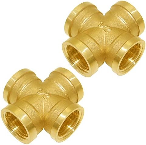 Joywayus 2PCS Brass 1/2" NPS Female 4-Way Pipe Fitting Adapter Hose Coupler