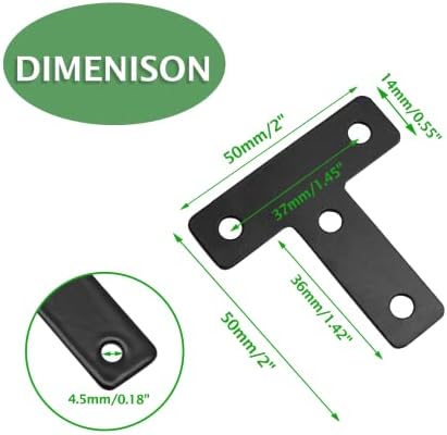 Uenhoy 20 Pcs T Shape Black Flat Brackets 2"x2" with Screws