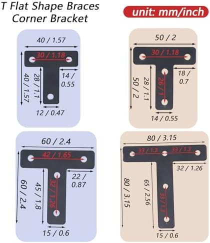 20-Pack Steel T-Shape Mending Plate Corner Brace 2.4 Inch for Wood