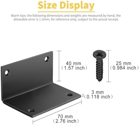 8 PCS Iron 2.76 Inch L Right Angle Bracket with Screws, 2.76" x 1.57" x 1.57" Metal Joint Bracket 90 Degree Corner Brace for Wood Bookshelf Furniture Cabinet, Thickness 3 mm Heavy Duty Black Brackets