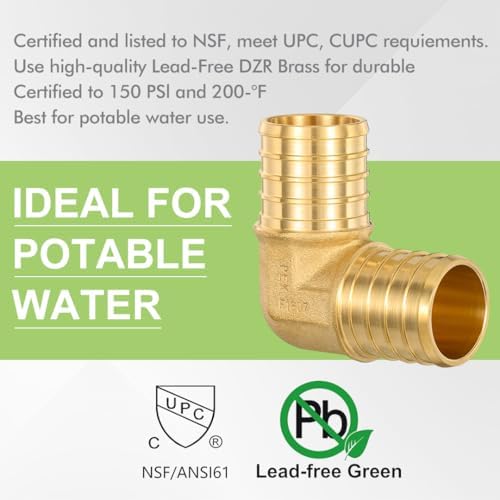 5 Pack ORIANSE 1" Elbow Heavy Duty Brass Barb PEX Fittings for for PEX-B Pipe with Copper Ring Connection in Plumbing Jobs,Lead-Free Brass NSF/ANSI 61 NSF 372 Certificate, ASTM F1807 Certified