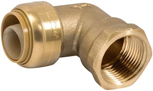 SharkBite 3/4 Inch x 3/4 Inch 90 Degree Female Adapter Elbow, Push to Connect Brass Plumbing Fitting, PEX Pipe, Copper, CPVC, PE-RT, HDPE, U314LFA